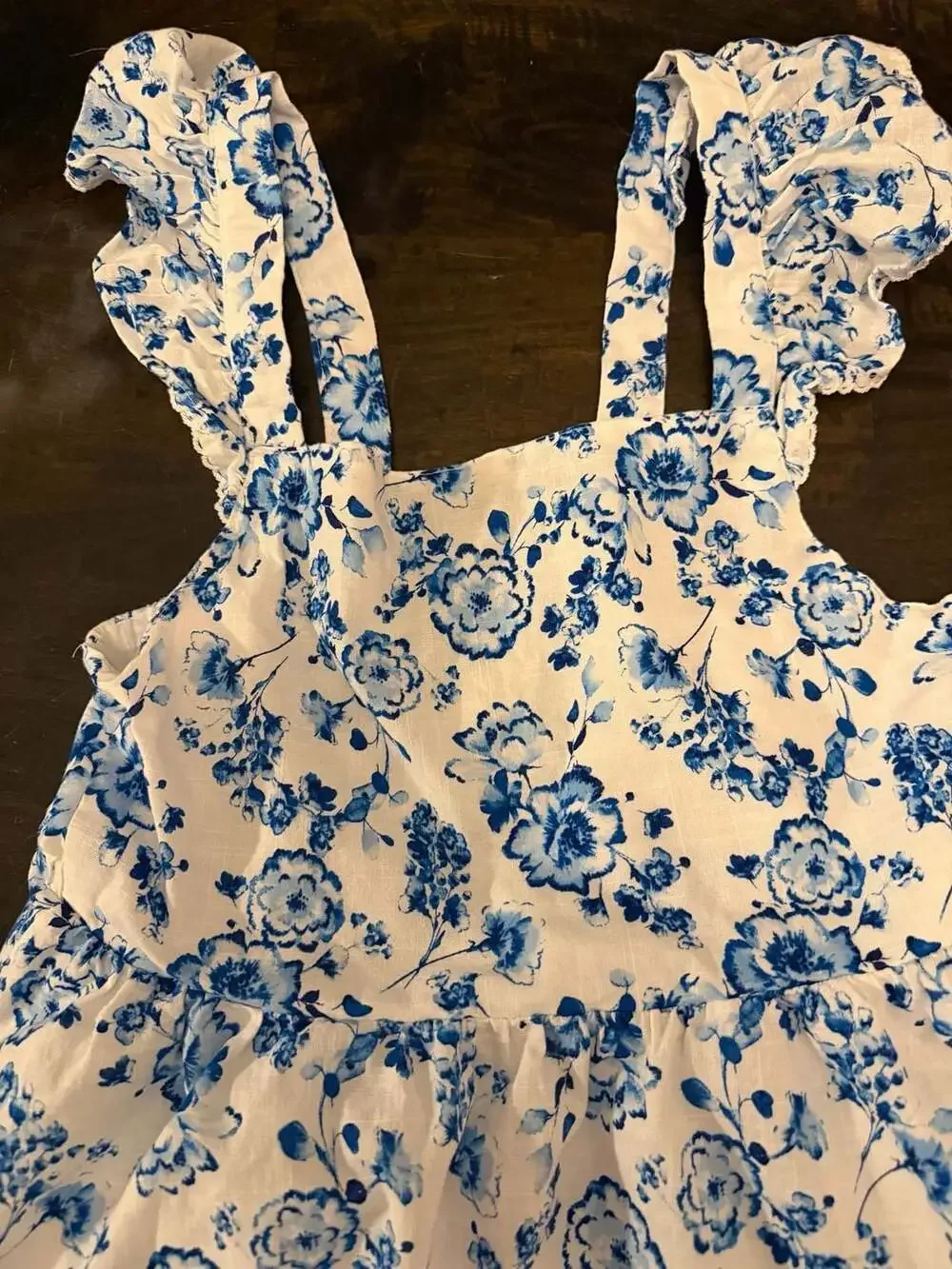Haute Hippie Kids Style Blue and White Floral Ruffle Strap Dress Size 12